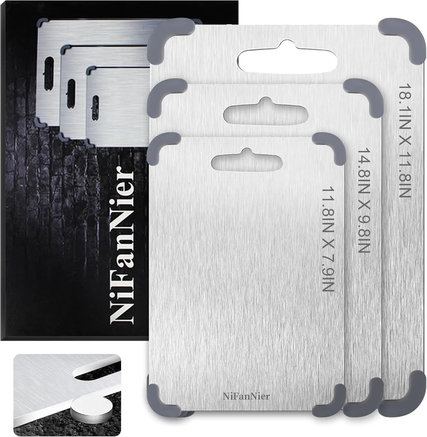 Titanium Cutting Board, 2025 Upgrade 100% Pure Titanium Cutting Boards for Kitchen, Latest Thickened Version Thickness 0.06IN, Double-Sided Available Belt Guard Angle (11.8IN X 7.9IN)