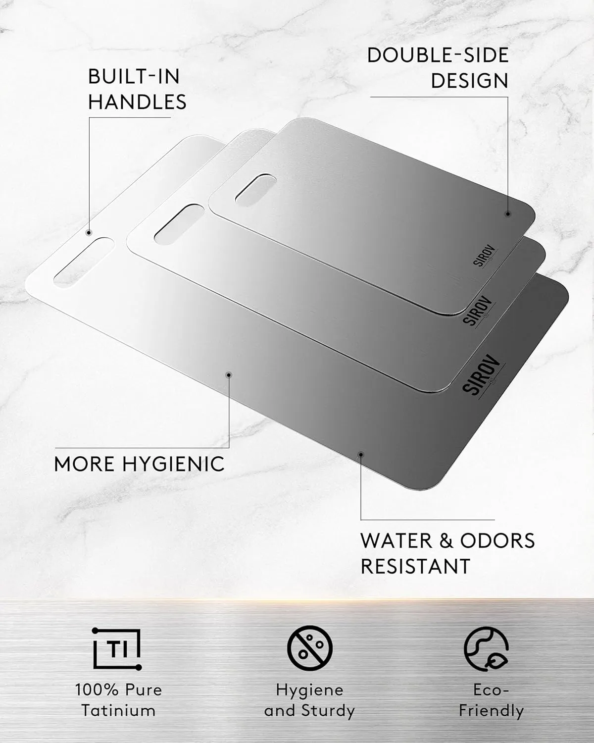 Titanium Cutting Board set of 3, 100% Pure Titanium Cutting Boards For Kitchen, Best Non Toxic titanium chopping board, Dishwasher safe, Hygiene and Durability for Meat, Fruit, and Vegetables (3PCS)