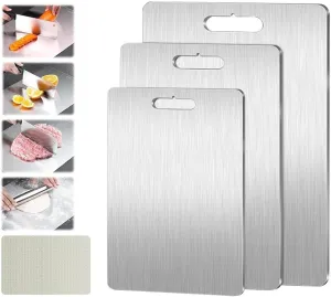 Titanium Cutting Board Set of 3, Titanium Cutting Boards for Kitchen, Double-Sided Food Grade Cutting Board for Meat Fruit & Vegetable (3 Pack)