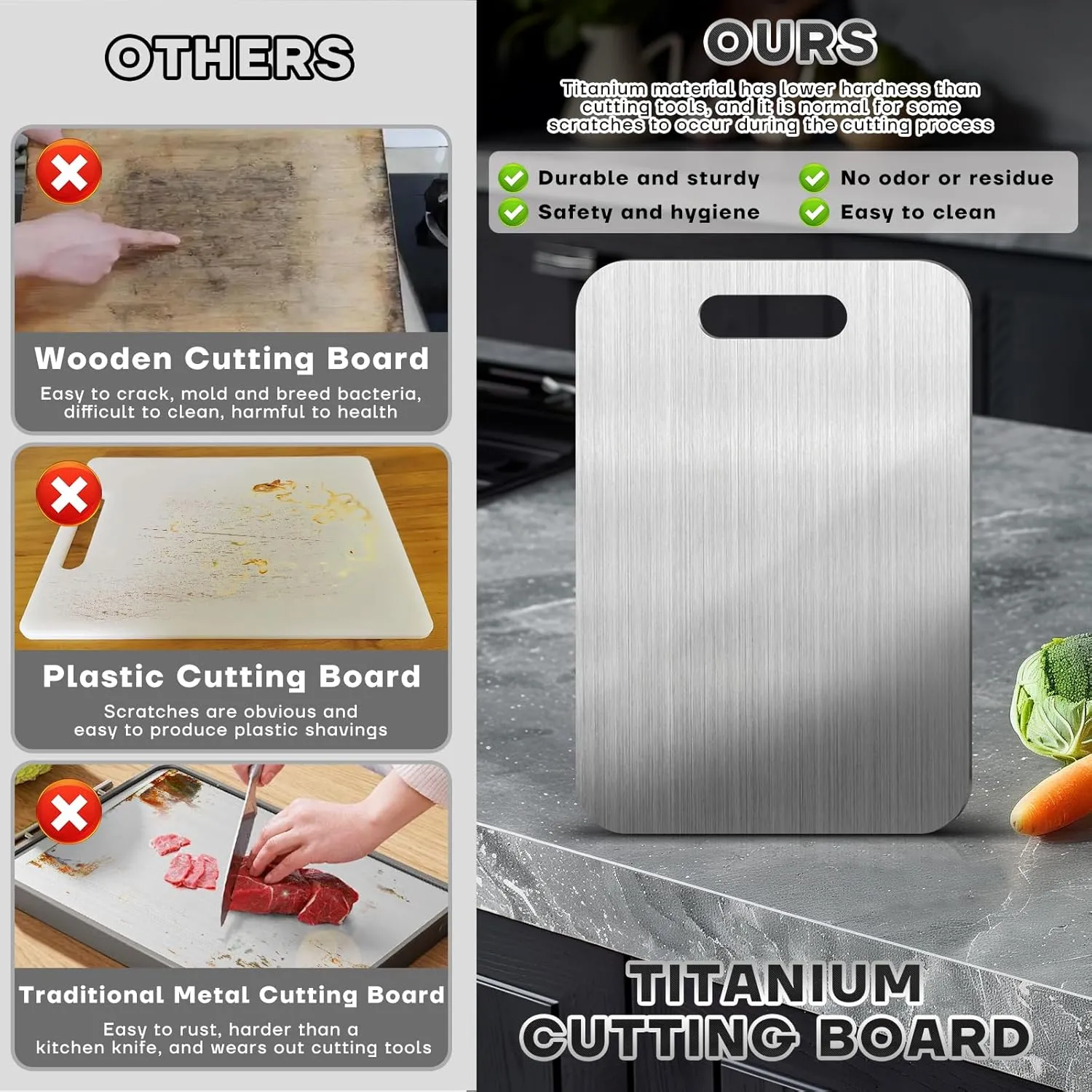 Titanium Cutting Boards for Kitchen-2025 New Upgrade 100% Pure Titanium Cutting Boards Double Sided Non Toxic Titanware Cutting Board,Hygiene Durable Dishwasher Safe Chopping Board(3PC-S L XL)