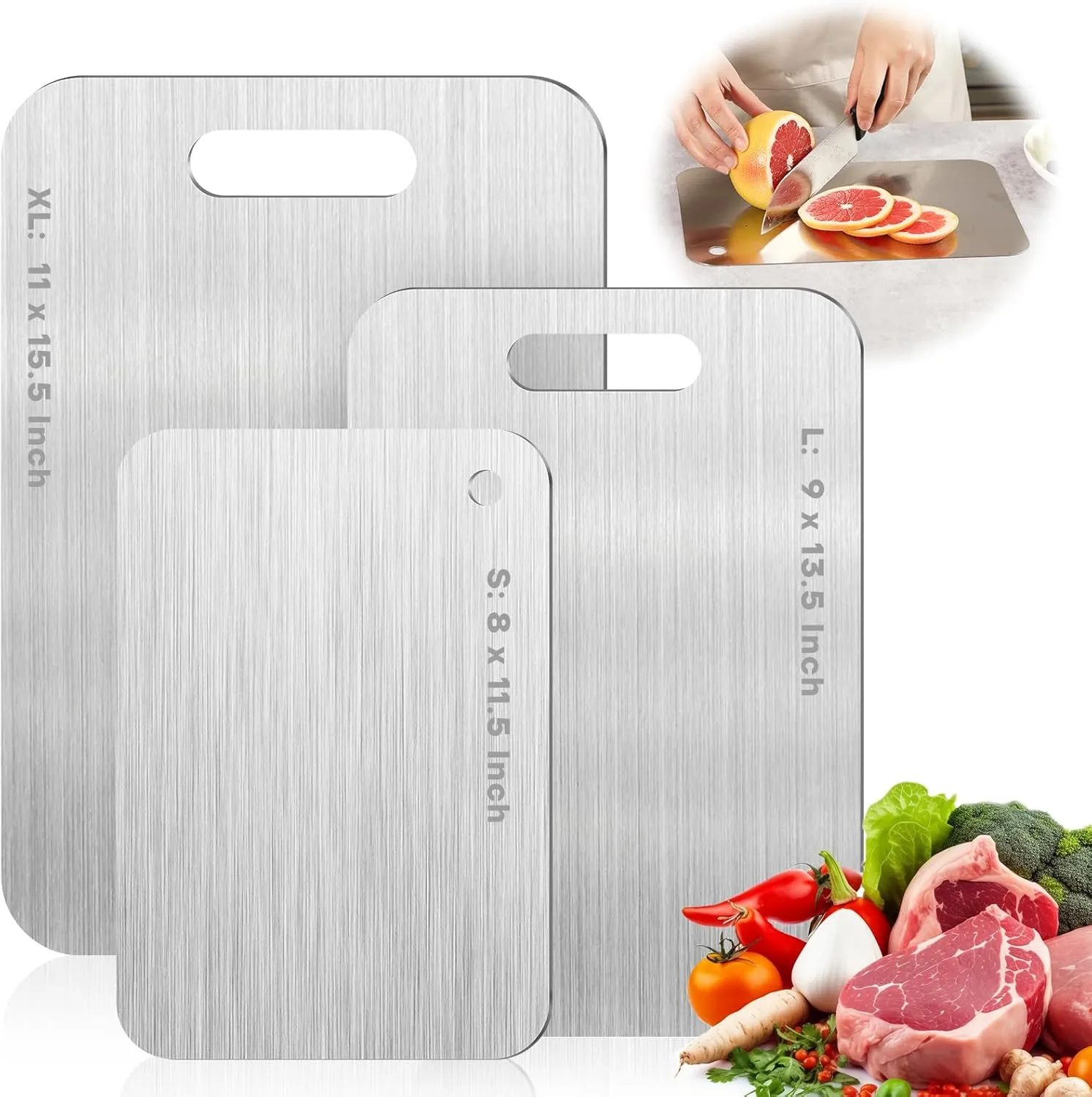 Titanium Cutting Boards for Kitchen-2025 New Upgrade 100% Pure Titanium Cutting Boards Double Sided Non Toxic Titanware Cutting Board,Hygiene Durable Dishwasher Safe Chopping Board(3PC-S L XL)