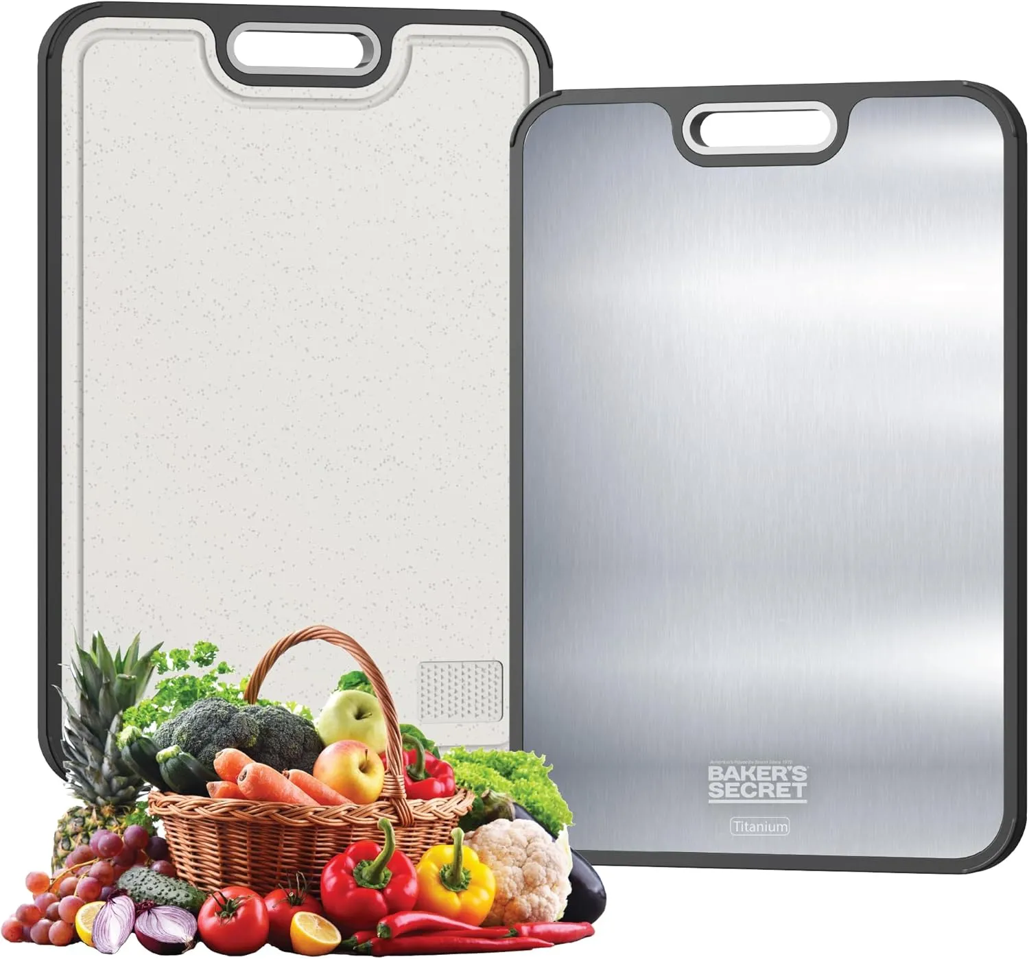 Titanium Cutting Boards for Kitchen, Cutting Board Double Sided Food Grade, Pure Titanium and Wheat Straw PP, Dishwasher Safe Easy to Clean Large Size 16”×11” Dark Grey by Baker's Secret