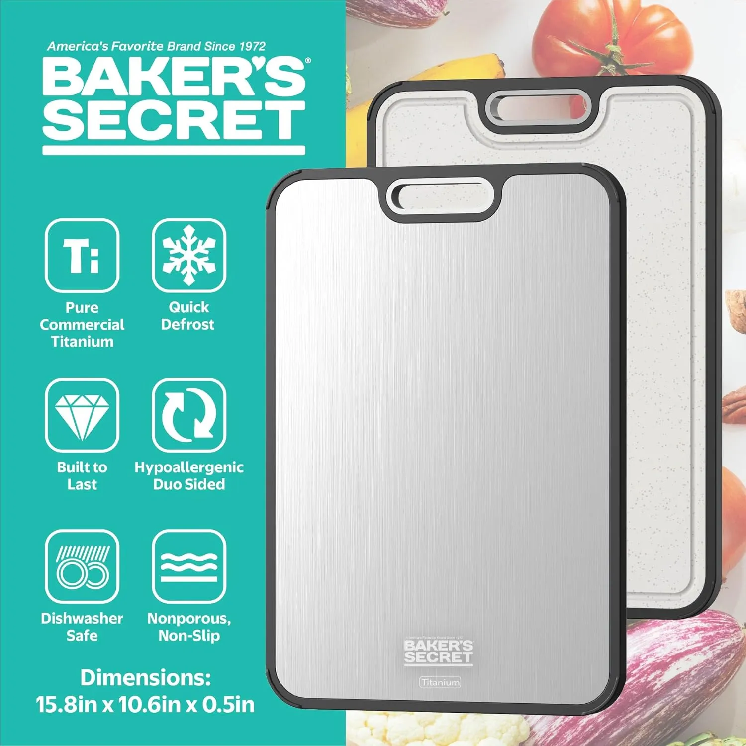 Titanium Cutting Boards for Kitchen, Cutting Board Double Sided Food Grade, Pure Titanium and Wheat Straw PP, Dishwasher Safe Easy to Clean Large Size 16”×11” Dark Grey by Baker's Secret