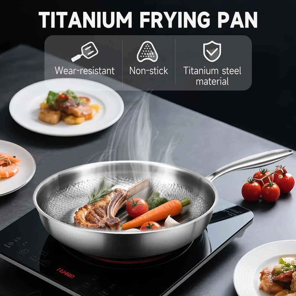Titanium Hammered Pan Pro With Lid, 2025 New Titanium Hammered Skillet Scratch-Resistan Resistant Non Stick Even Heating Compatible with All Stovetops (26cm/10.23in)