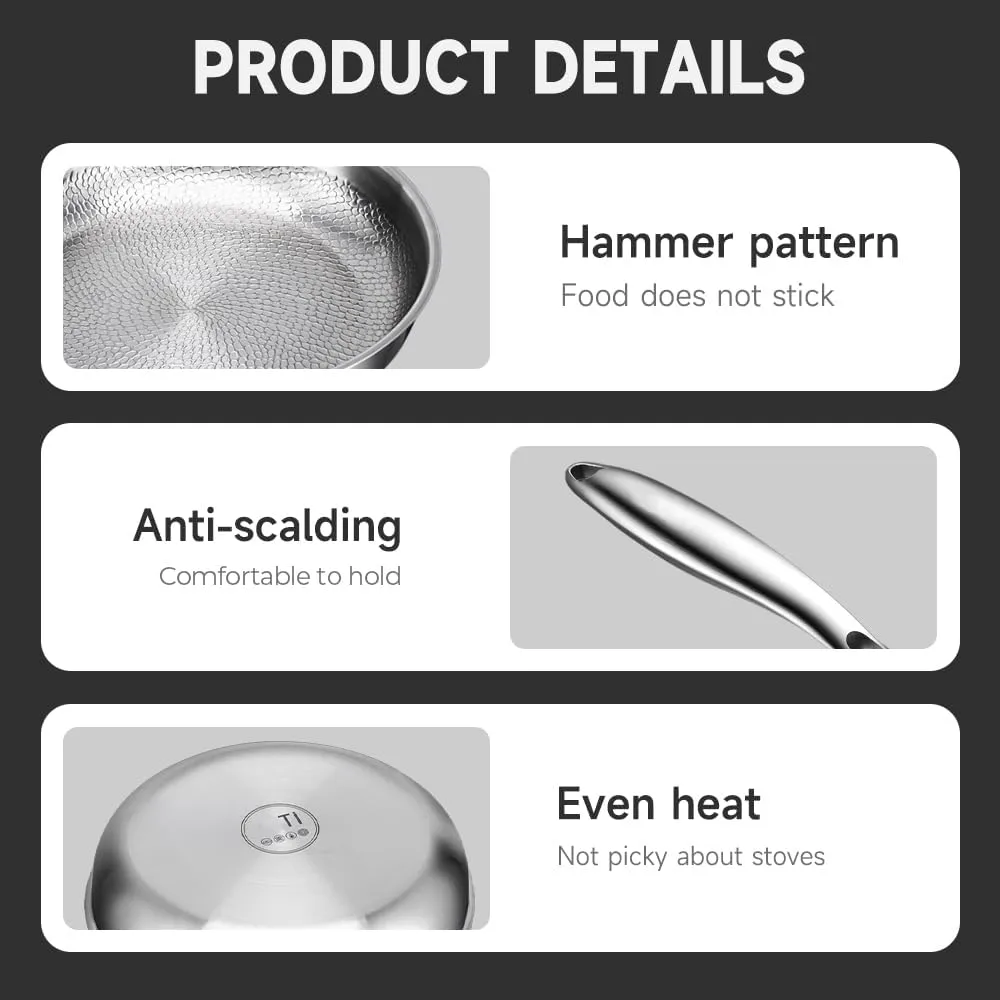 Titanium Hammered Pan Pro With Lid, 2025 New Titanium Hammered Skillet Scratch-Resistan Resistant Non Stick Even Heating Compatible with All Stovetops (26cm/10.23in)