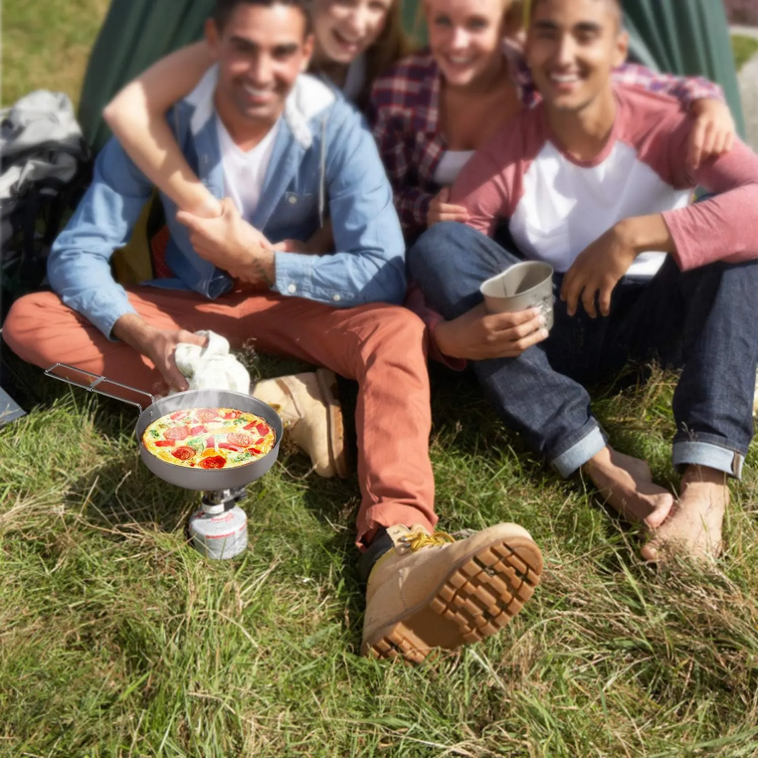 Titanium Pan 750ml Ultralight Titanium Frypan with Foldable Handle Outdoor Camping Hiking Picnic Cooking Frying Pan