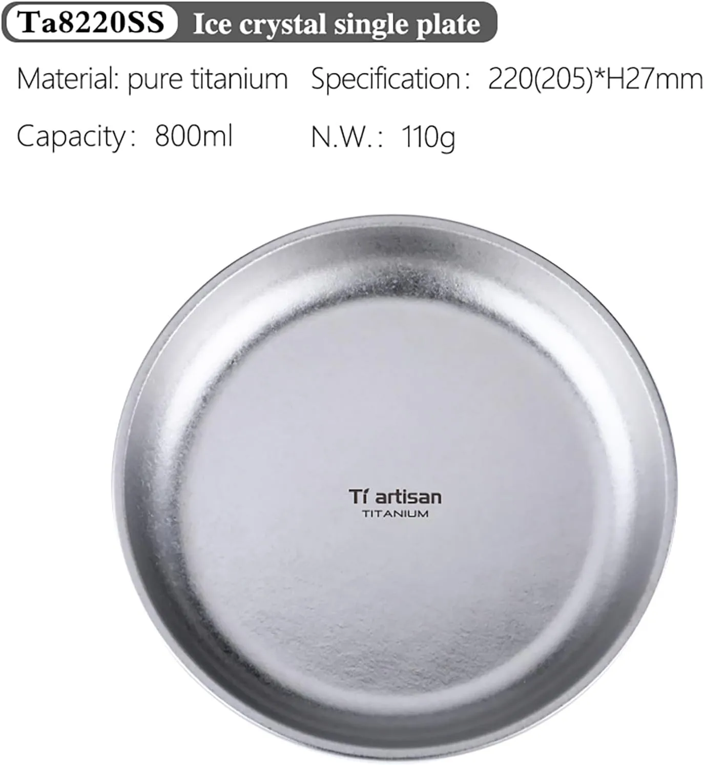 Titanium Plate Camping Picnic Tableware 27fl oz Cooking Utensils Extremely Light Dishes Bowl 110g (TA8220SS)