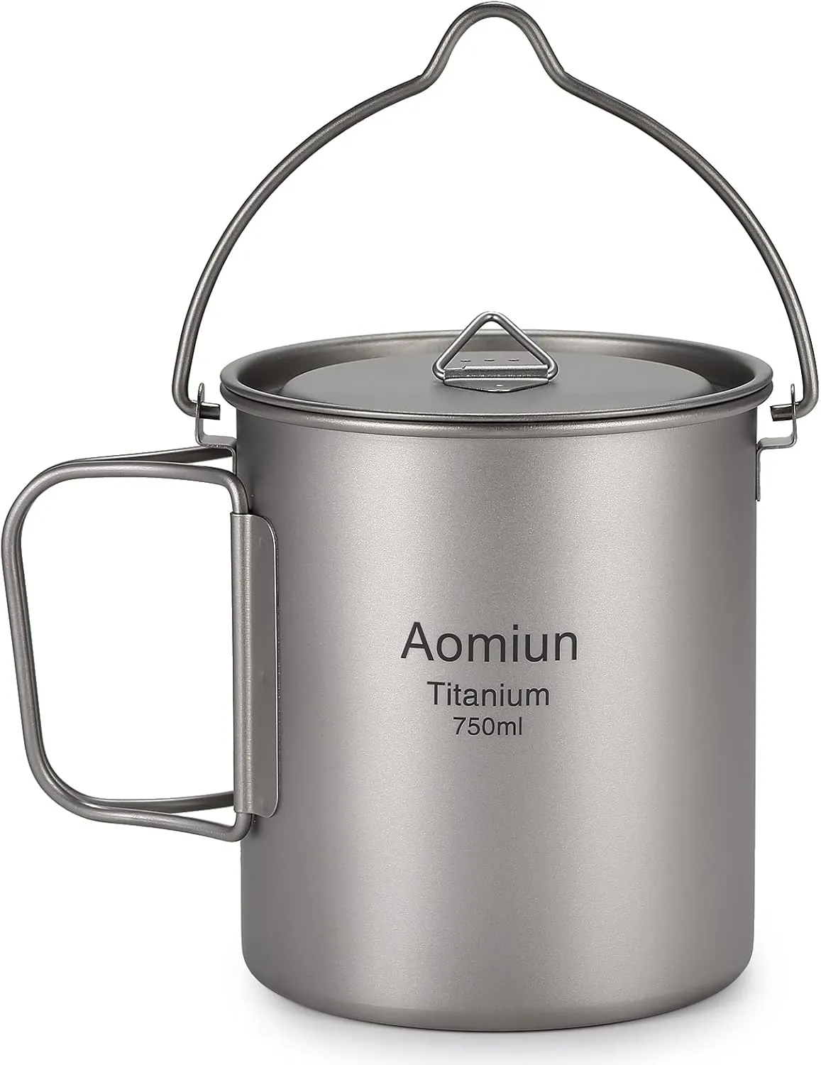 Titanium Pot, 750ml, Silver, 4.5oz, Foldable Handle, Lid, Storage Sack, Camping, Hiking, Backpacking, Picnic