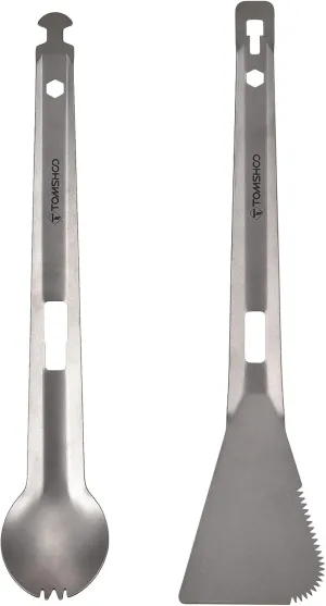 Titanium Serving Tongs Multi-Purpose BBQ Tongs with Spork and Serrated Spatula for Camping Hiking Picnic Cooking,titanium tongs
