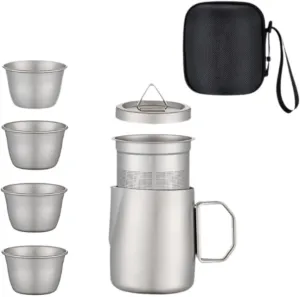 Titanium Tea Set Kung Fu Tea Pot Lightweight Chinese with Tea Cups Travel Teapot for Backpacking Home Office Camping Picnic