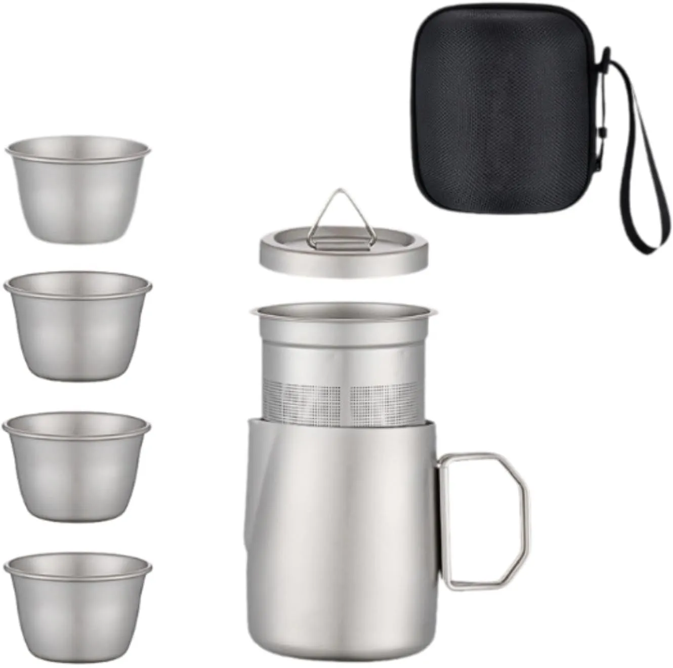 Titanium Tea Set Kung Fu Tea Pot Lightweight Chinese with Tea Cups Travel Teapot for Backpacking Home Office Camping Picnic