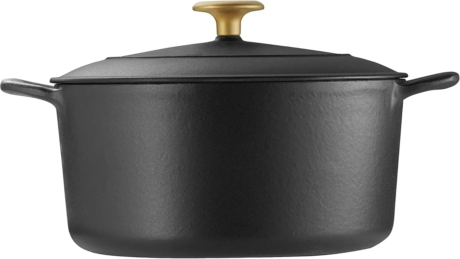 Tramontina Enameled Cast Iron Dutch Oven Pot with Lid, Round 5.5-quart, Matte Black with Gold Knob