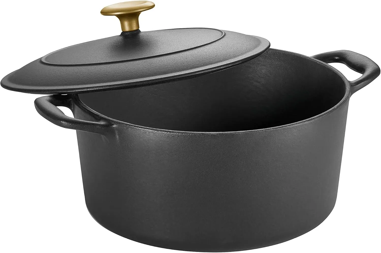 Tramontina Enameled Cast Iron Dutch Oven Pot with Lid, Round 5.5-quart, Matte Black with Gold Knob