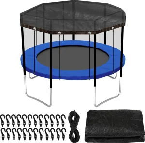 Trampoline Cover Black Round 90% Sunblock Shade Cloth 12FT Trampoline Top Shade Cover Sun Shade Mesh Tarp with Elastic Cord Plastic Hooks for Outdoor Backyard Playground Accessories, Tent Only