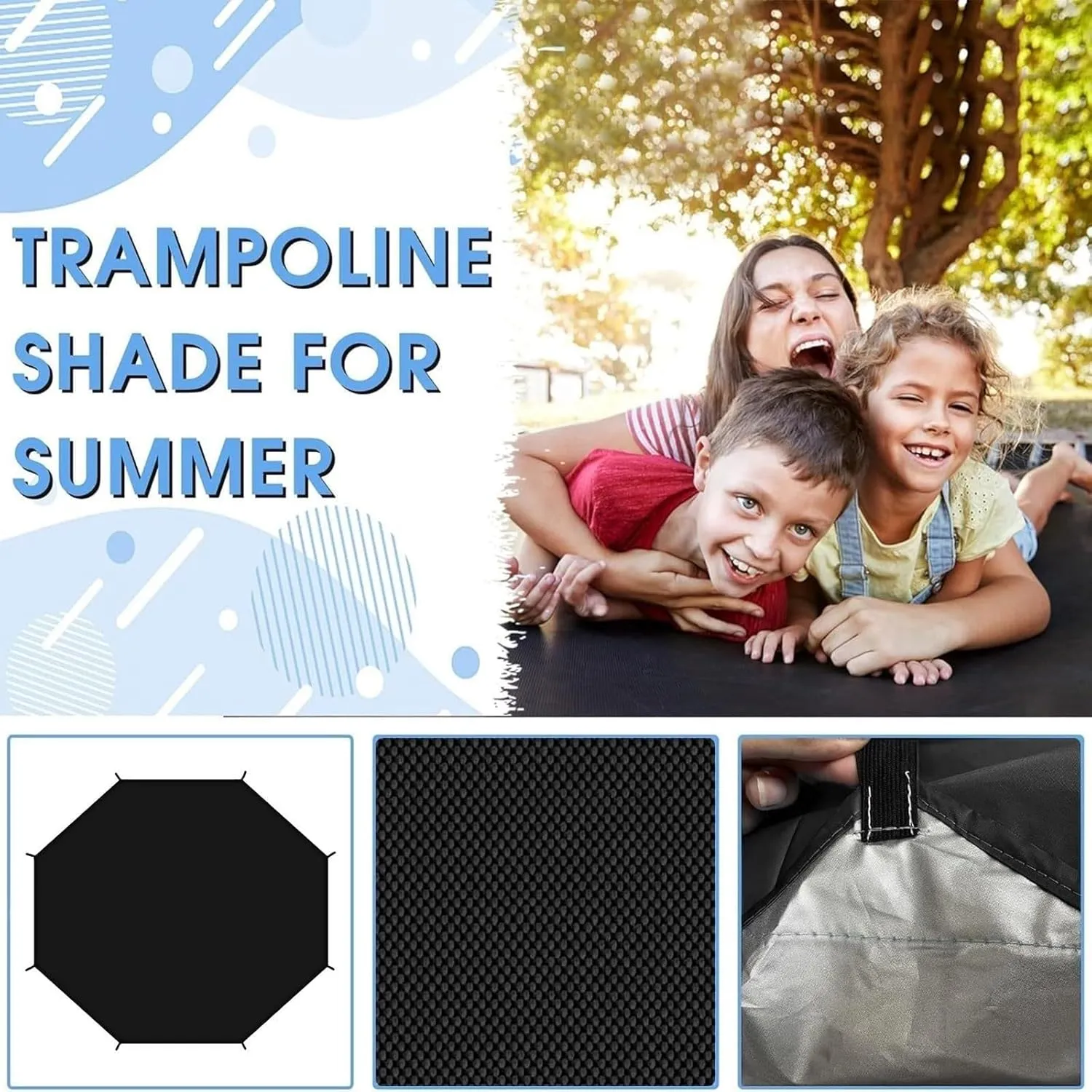 Trampoline Shade Cover, 6/8/10/12/14/16FT Trampoline Tent, Sun-Protection Trampolines Canopy, Easy to Install, Anti-UV Trampolines Sunshade Accessories(14FT-8), Black