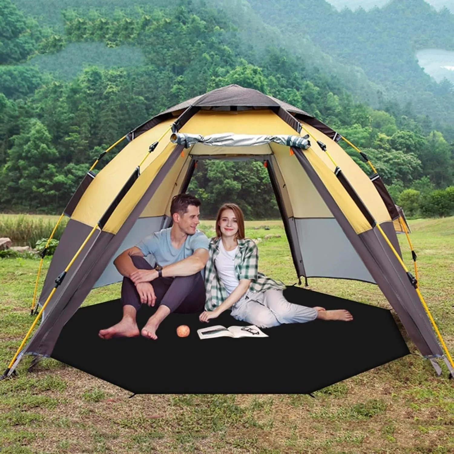 Trampoline Shade Cover, 6/8/10/12/14/16FT Trampoline Tent, Sun-Protection Trampolines Canopy, Easy to Install, Anti-UV Trampolines Sunshade Accessories(14FT-8), Black