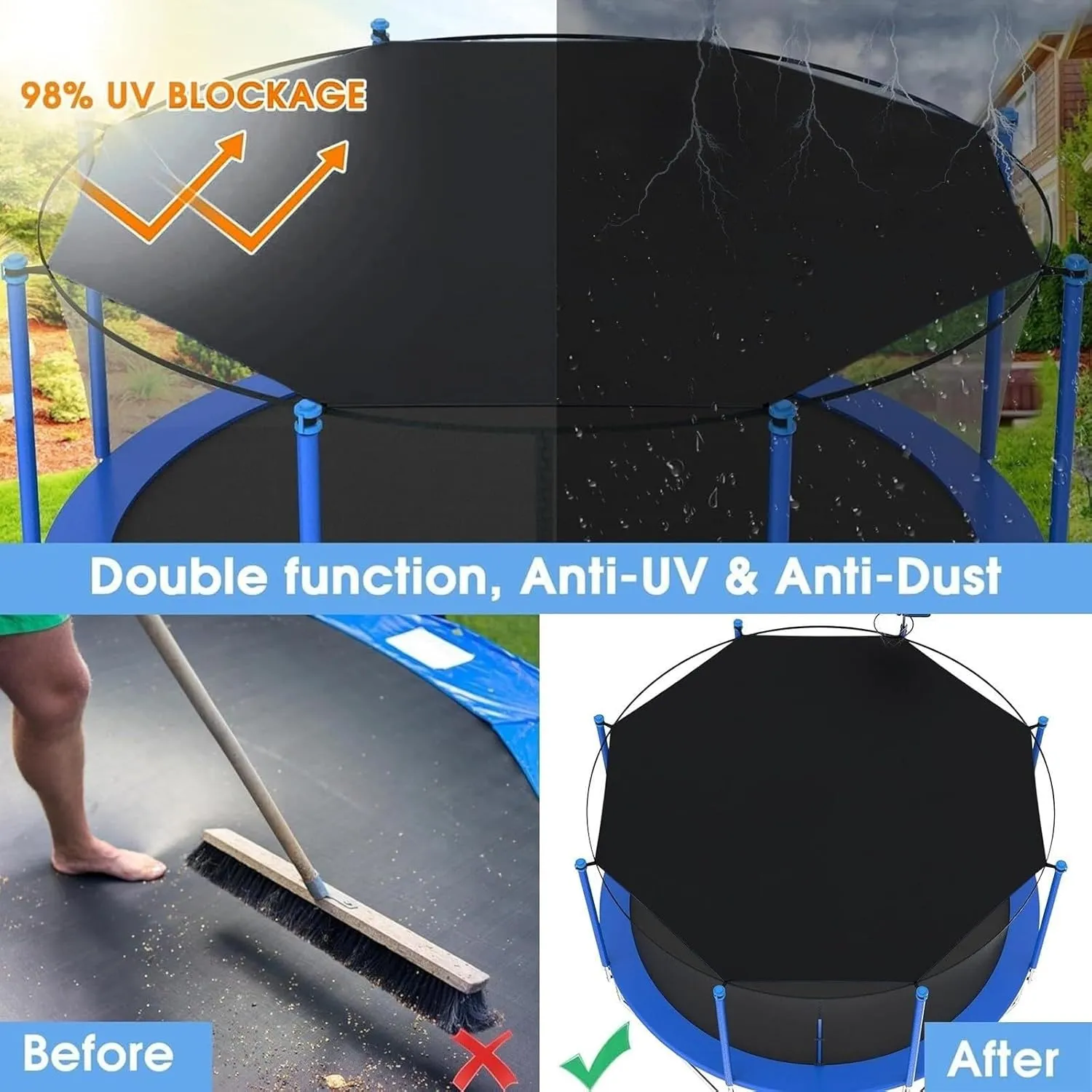 Trampoline Shade Cover, 6/8/10/12/14/16FT Trampoline Tent, Sun-Protection Trampolines Canopy, Easy to Install, Anti-UV Trampolines Sunshade Accessories(14FT-8), Black