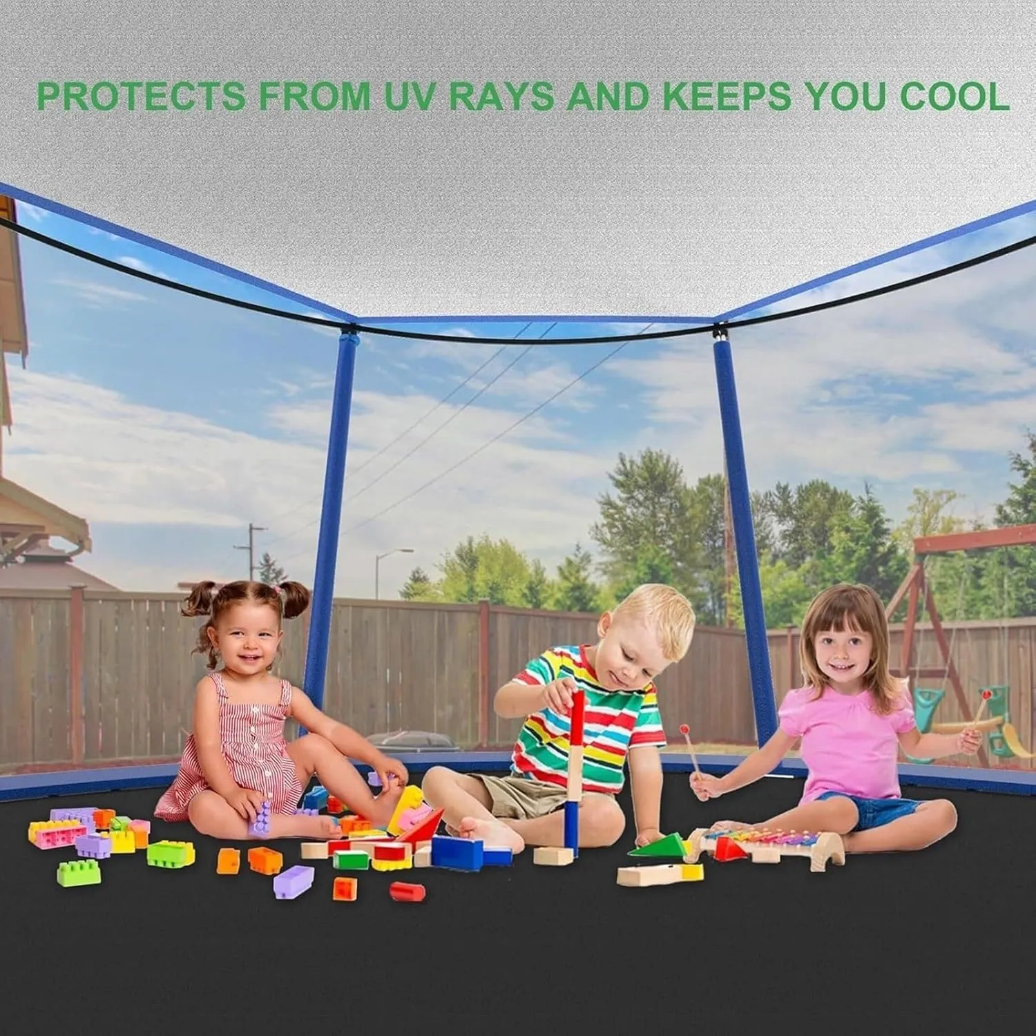 Trampoline Shade Cover, 6/8/10/12/14/16FT Trampoline Tent, Sun-Protection Trampolines Canopy, Easy to Install, Anti-UV Trampolines Sunshade Accessories(14FT-8), Black