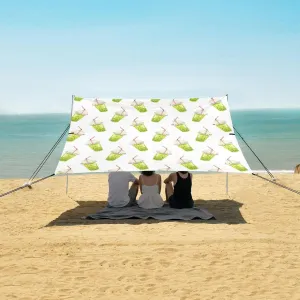 Trendy Bubble Tea Beverage Beach Canopy Tent Anti-UV & Wind Resistant, Camping Sun Shelter Easy Setup Portable,Outdoor Shade Tents with Sandbags,Sand Shovels,Ground Pegs & Stability Poles