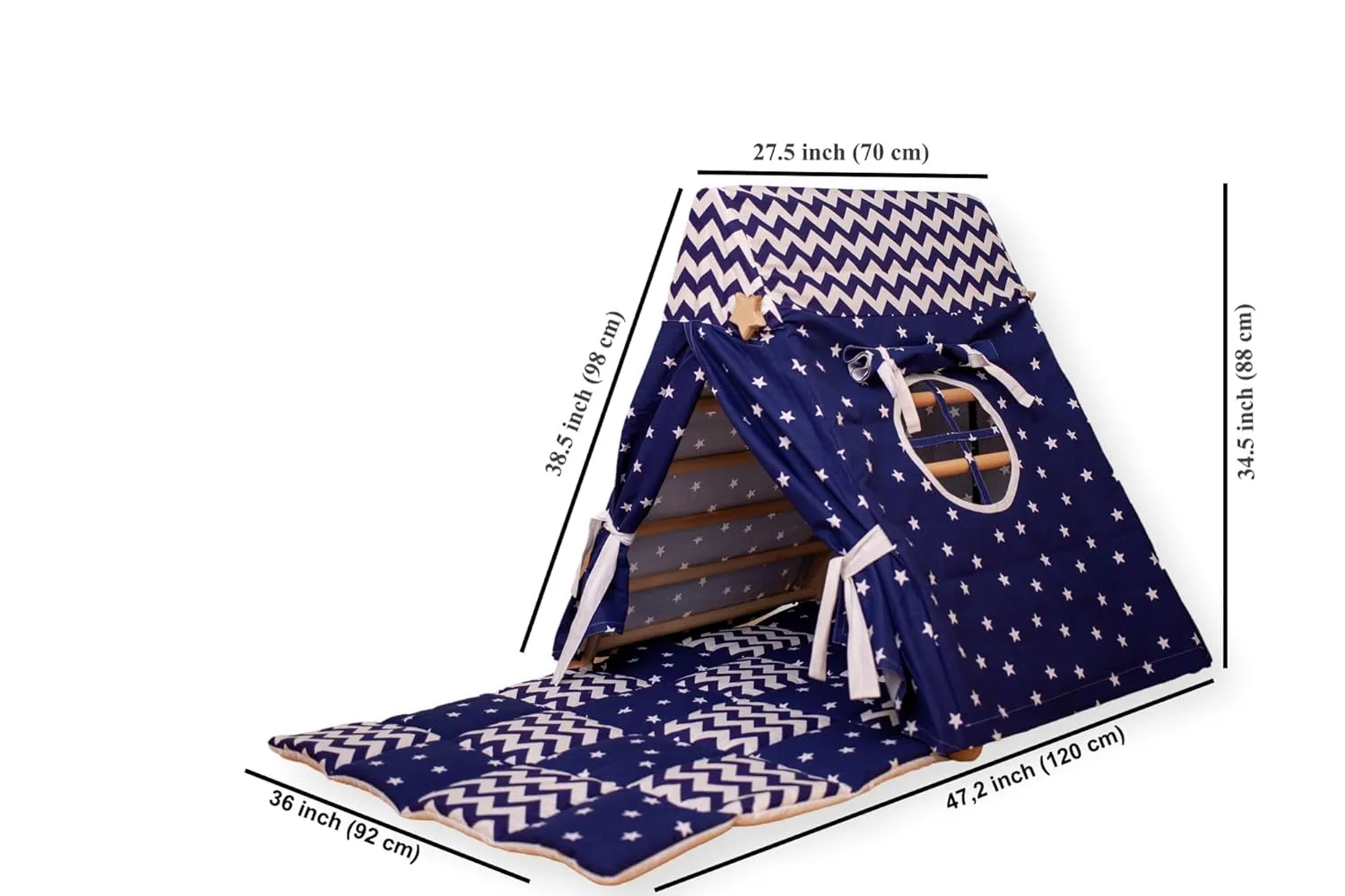 Triangle and Playhouse Tent for Kid's | Kids Tent with Climbing Triangle | Tent & Mat & Triangle | Indoor Play Tent Tepee for Kids | Sleepover Play Tent & Mat with Climbing Frame (BLUE)