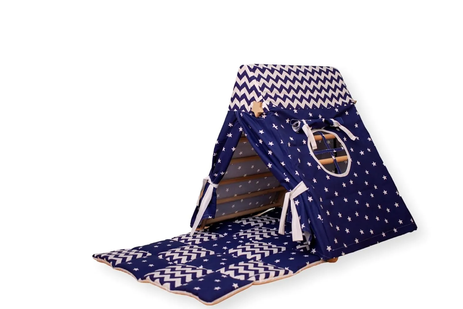 Triangle and Playhouse Tent for Kid's | Kids Tent with Climbing Triangle | Tent & Mat & Triangle | Indoor Play Tent Tepee for Kids | Sleepover Play Tent & Mat with Climbing Frame (BLUE)