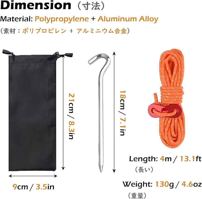 TRIWONDER Camping Tent Stakes Pegs Metal Stake for Ground with Reflective Guylines Guy Rope Adjusters Tensioner Hiking Backpacking (Orange - 4 Pack)