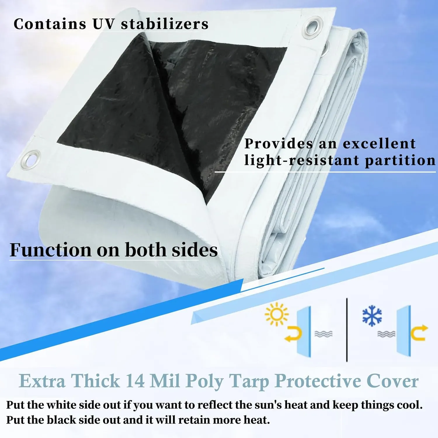 UCINNOVATE 12x13 Ft White/Black Tarp Heavy Duty Waterproof, 10 Mil Durable UV Resistnat Windproof Protective Tarp Cover for Shed Canopy Frame Shelter