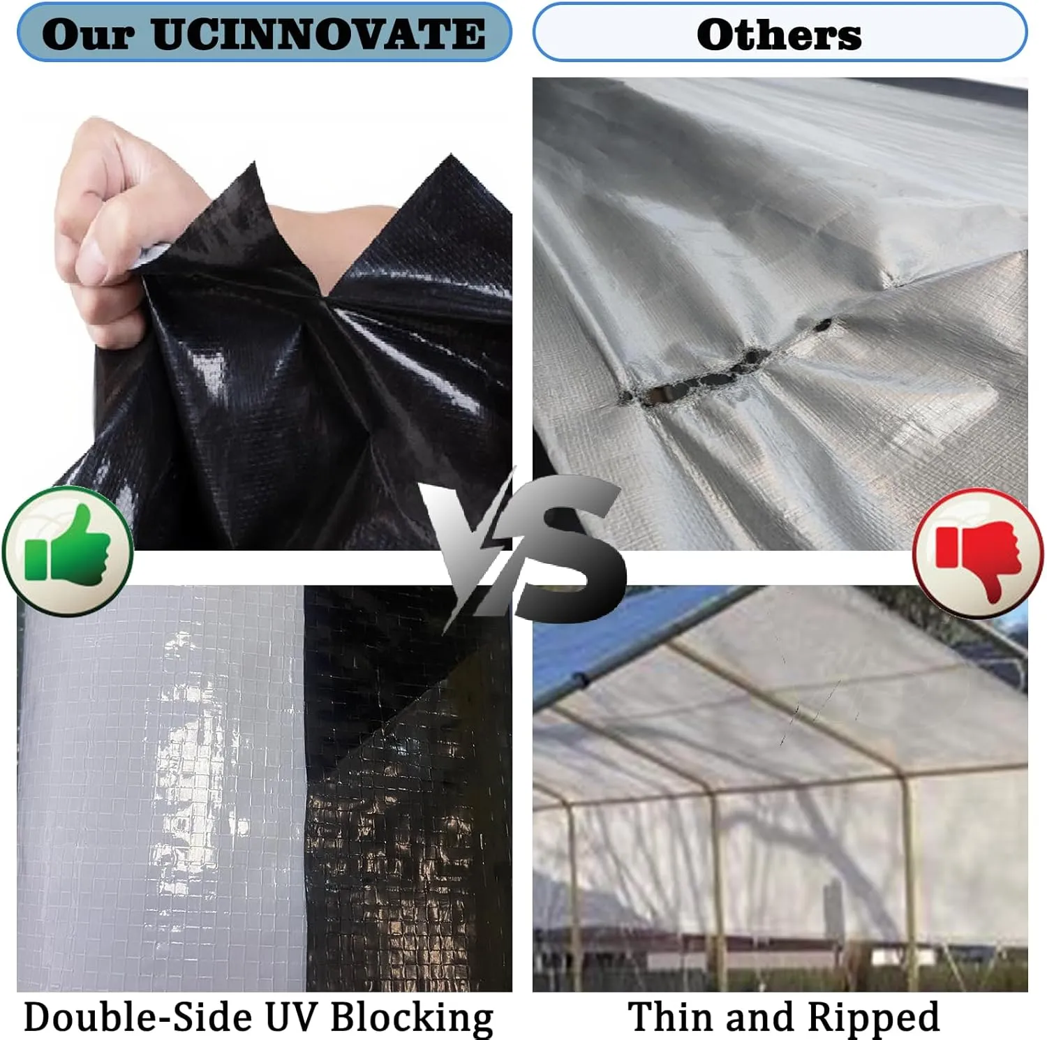 UCINNOVATE 12x13 Ft White/Black Tarp Heavy Duty Waterproof, 10 Mil Durable UV Resistnat Windproof Protective Tarp Cover for Shed Canopy Frame Shelter