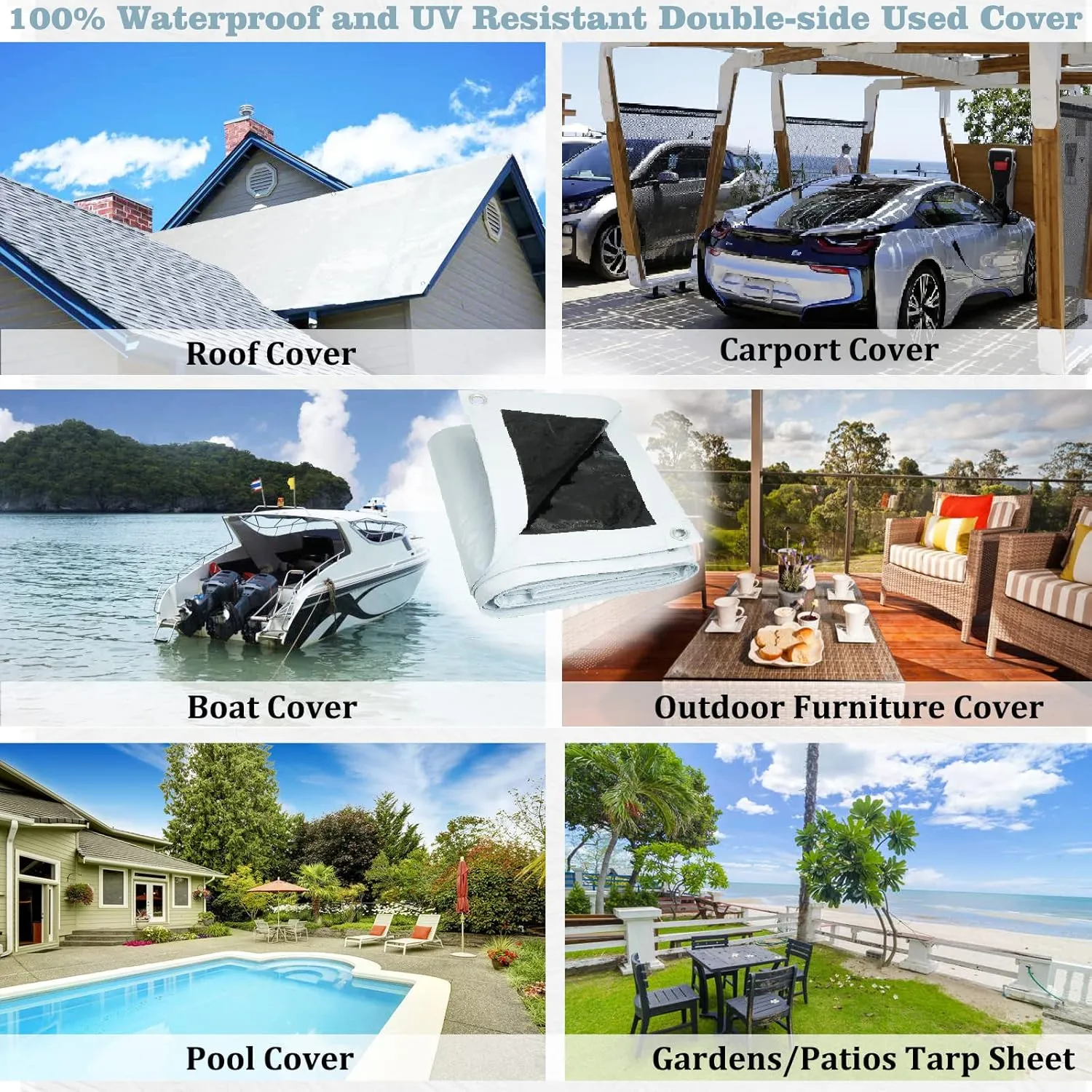 UCINNOVATE 12x13 Ft White/Black Tarp Heavy Duty Waterproof, 10 Mil Durable UV Resistnat Windproof Protective Tarp Cover for Shed Canopy Frame Shelter
