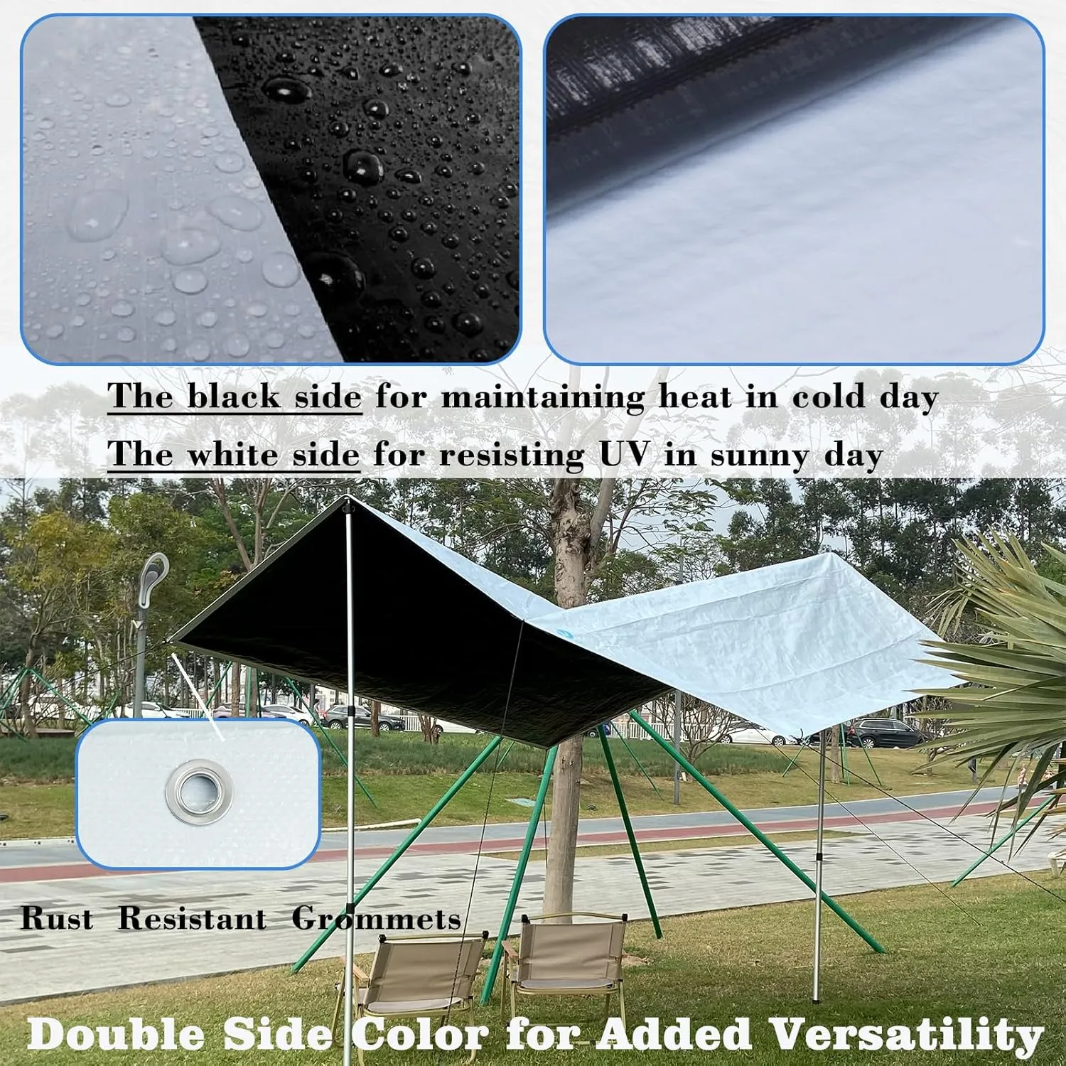 UCINNOVATE 12x13 Ft White/Black Tarp Heavy Duty Waterproof, 10 Mil Durable UV Resistnat Windproof Protective Tarp Cover for Shed Canopy Frame Shelter