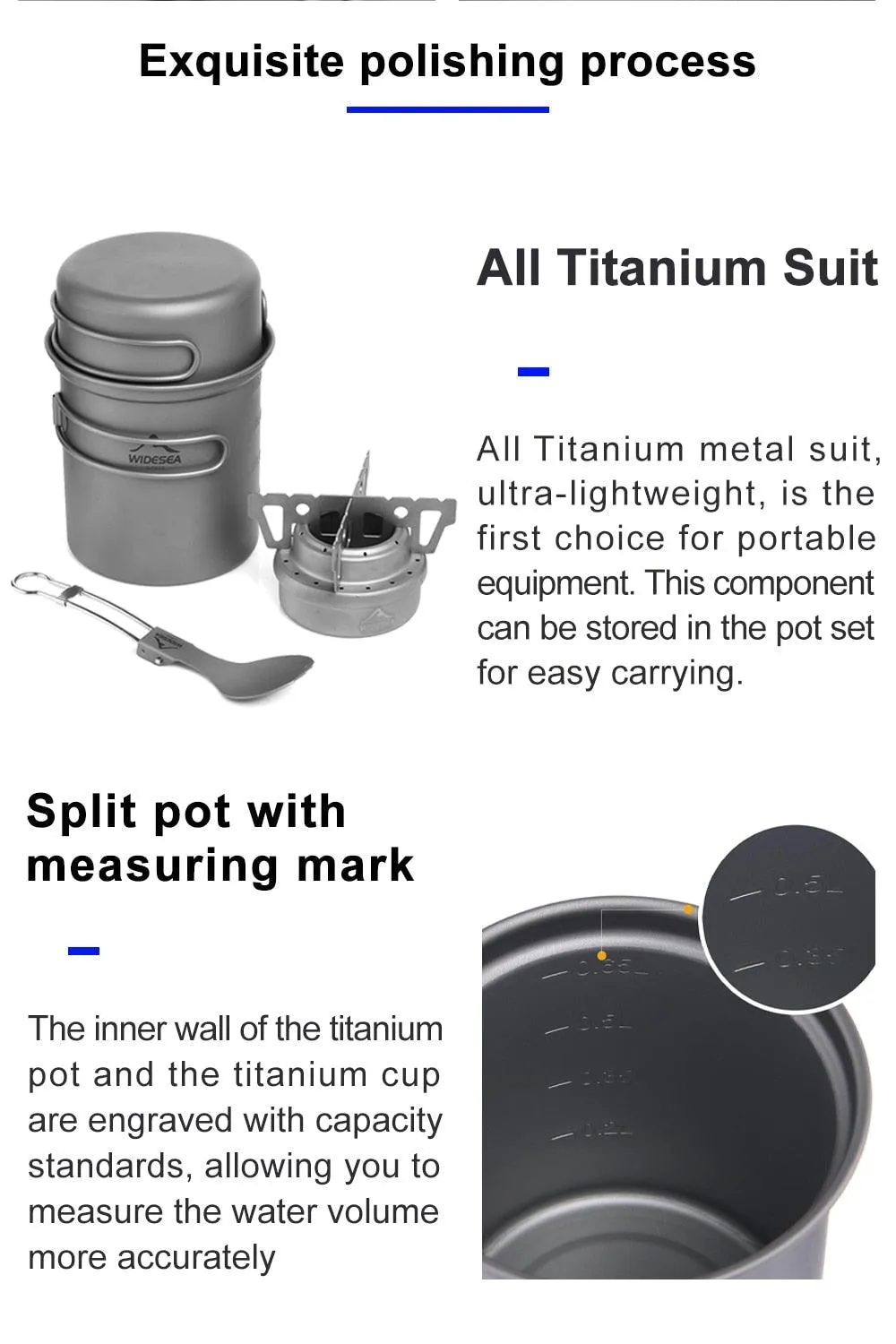 Ultra-light Titanium Outdoor Kitchen Cooking Pot