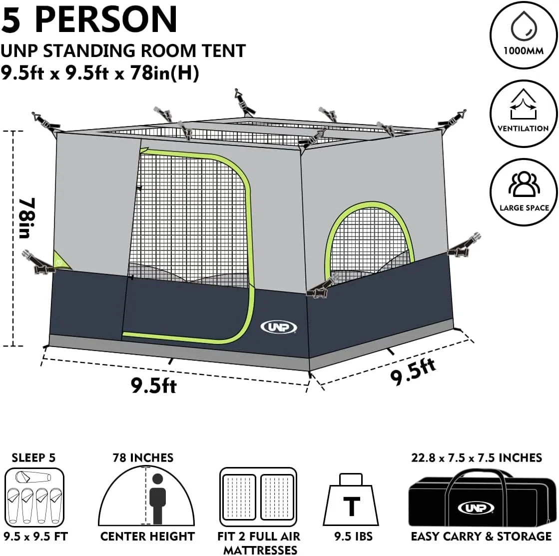 UNP Camping Canopy Tent - Inner Tent for 10' x 10' Pop Up Canopy, Simple Installation, Fully Vented Roof, Enclosed Canopy Space, Dark Blue (Frame NOT Included)