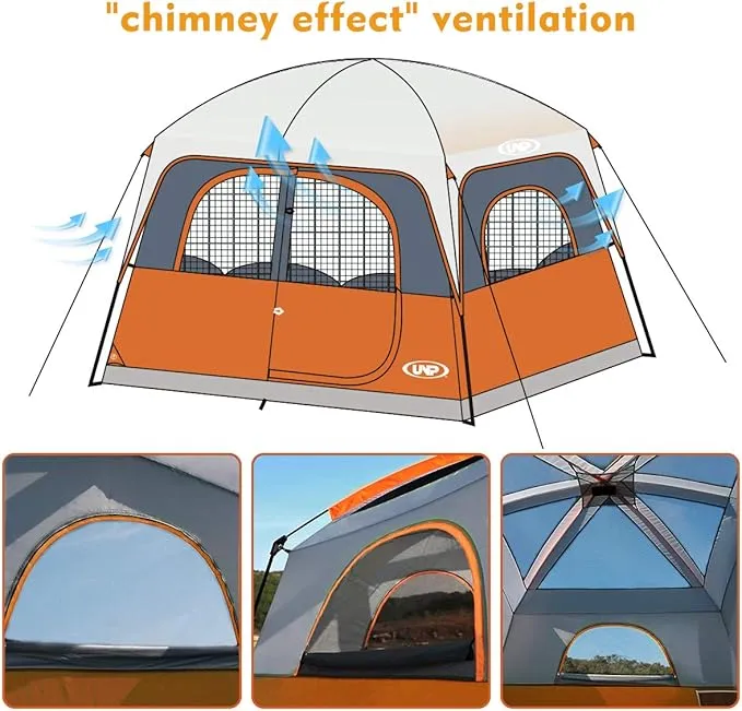 UNP Tents 6 Person Waterproof Windproof Easy Setup,Double Layer Family Camping Tent with 1 Mesh Door & 5 Large Mesh Windows -10'X9'X78in(H)