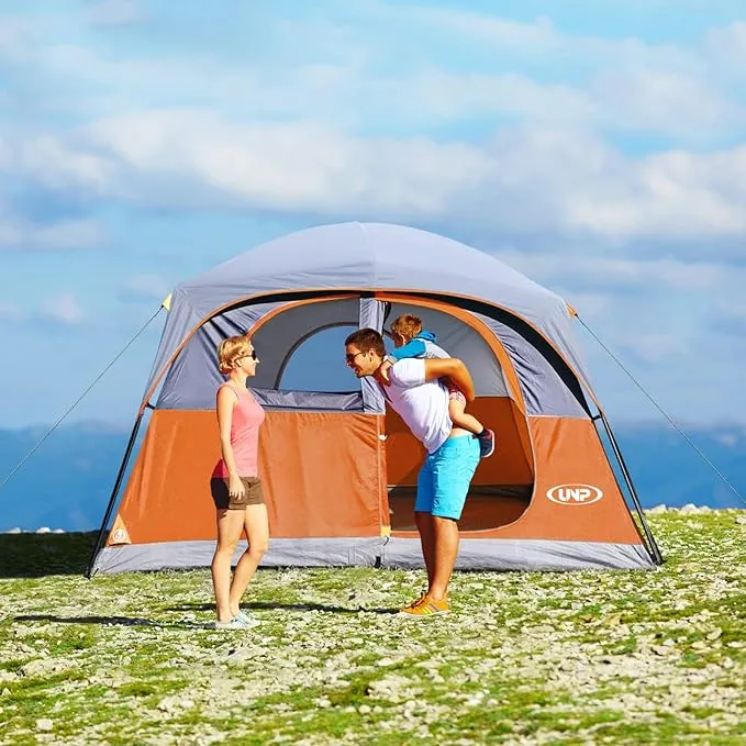 UNP Tents 6 Person Waterproof Windproof Easy Setup,Double Layer Family Camping Tent with 1 Mesh Door & 5 Large Mesh Windows -10'X9'X78in(H)