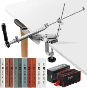 Upgraded RUIXIN PRO RX-008 Professional Knife Sharpener with 10 Whetstones, 360° Rotation Flip Design Fixed-Angle Stainless Steel Kitchen Chef Knife Sharpening Kit Abrasive Holding System Tools