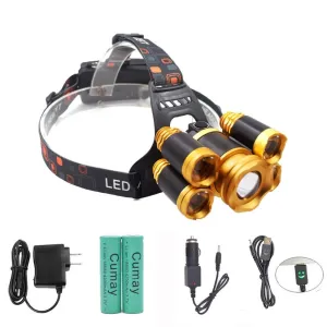 Usb 14000 lumen 5 Led Headlight XML-T6 4 Q5 Head Torch Light Lamp Rechargeable 18650 Battery HeadLamp for Camping Hiking Hunting