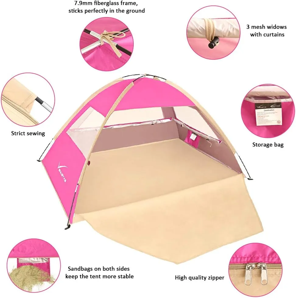 Venustas Beach Tent Sun Shelter for 3-10 Person, UPF 50  UV Protection Canopy, Lightweight and Easy Setup Cabana, Portable Beach Shade