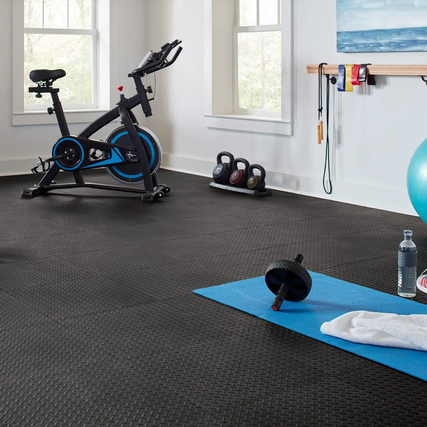 VersaTex Garage Floor 18 x 18 inch Square Rubber Diamond Plate Interlocking Floor Tiles for Home Gym, Garage Flooring, Trade Show Flooring, Basement Tiles, 8 Pack (Black)