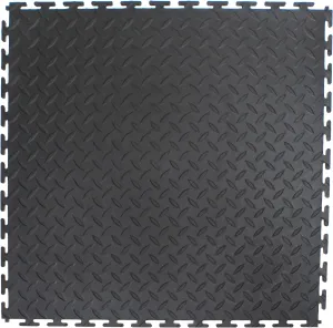 VersaTex Garage Floor 18 x 18 inch Square Rubber Diamond Plate Interlocking Floor Tiles for Home Gym, Garage Flooring, Trade Show Flooring, Basement Tiles, 8 Pack (Black)