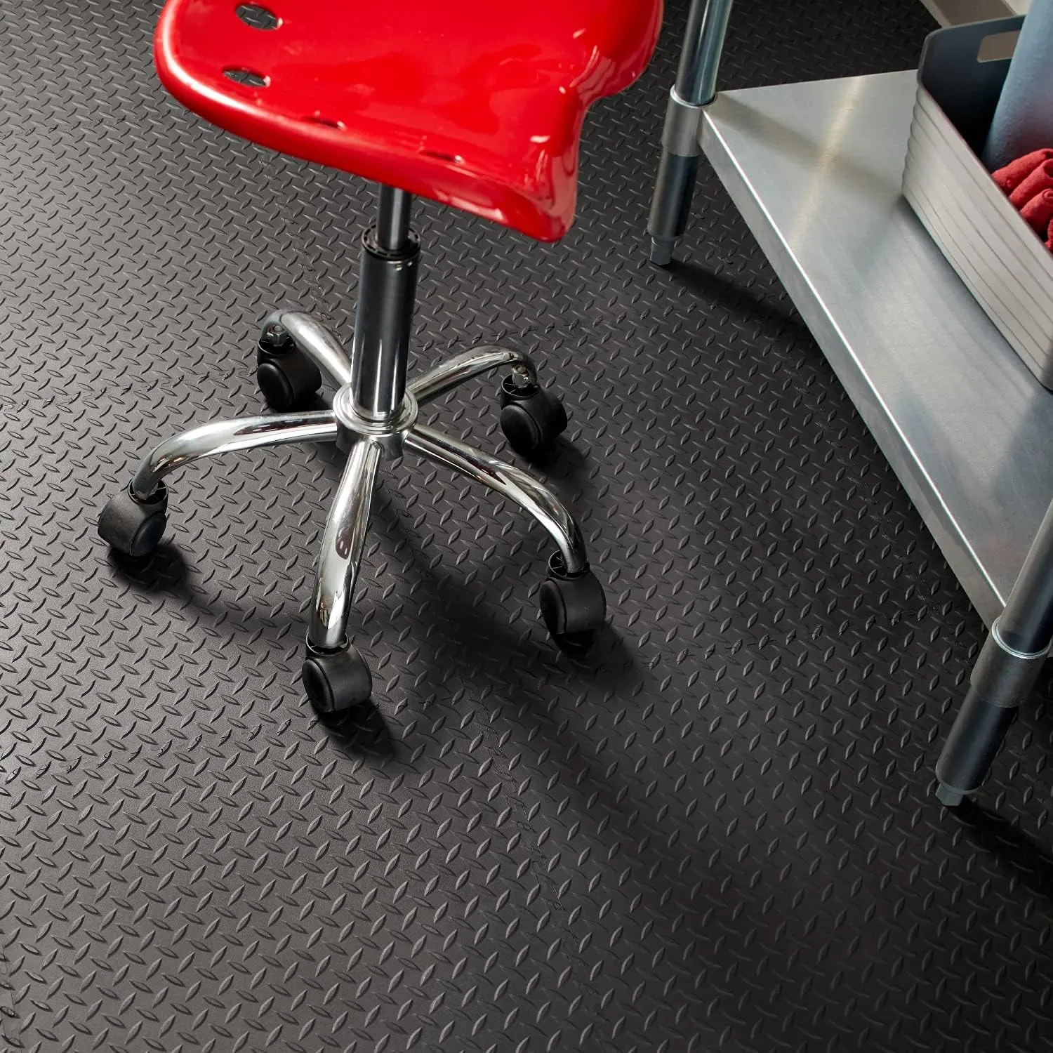 VersaTex Garage Floor 18 x 18 inch Square Rubber Diamond Plate Interlocking Floor Tiles for Home Gym, Garage Flooring, Trade Show Flooring, Basement Tiles, 8 Pack (Black)