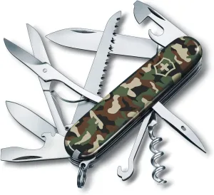 Victorinox Huntsman Swiss Army Knife, 15 Functions, Swiss Made Pocket Knife with Large Blade, Screwdriver, Scissors and Wood Saw - Camouflage