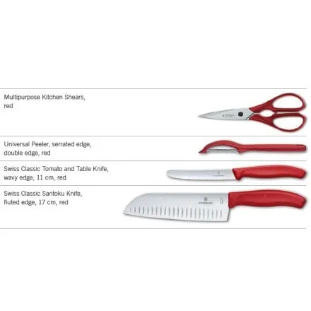 Victorinox Swiss Classic Kitchen Set 4 Pieces in Gift Box Red V6.7131.4G
