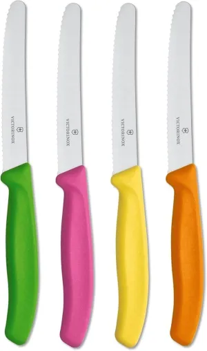 Victorinox Swiss Classic Paring Knife Set - Superior Kitchen Knives for Cutting Fruit, Vegetables & More - Cooking Knives for Kitchen Accessories - Multicolored 4-Piece Set, Serrated Edge