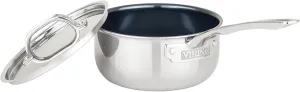 Viking 4-Ply Sauce Pan with Lid, 2 Quart Laser Clad Titanium Performance Ti Saucepan Cooking Pot, Dishwasher and Oven Safe, Induction Ready, Blue/Silver