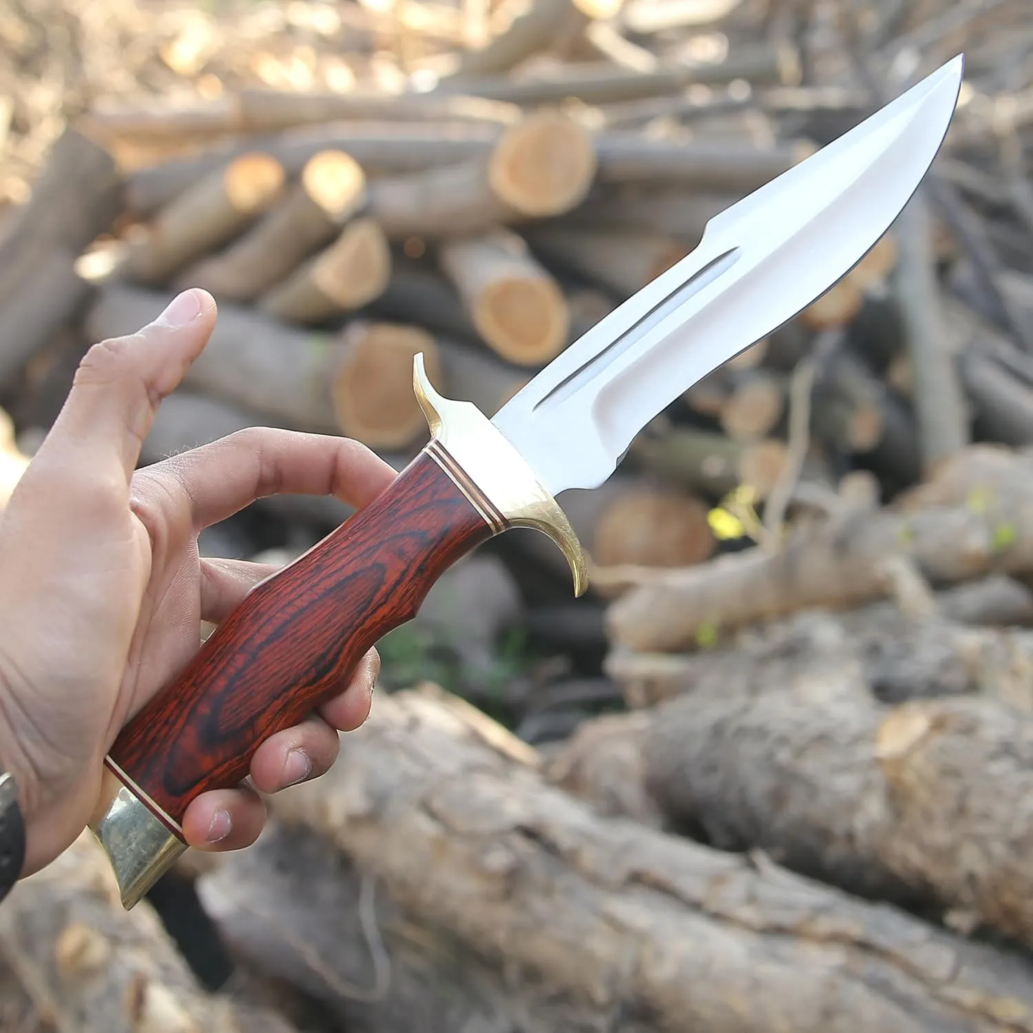 Viking Knife's Hand Forged Crocodile Dundee 14" Bowie Knife With Sheath-Tactical Survival Knifes-Hunting Knife's for Camping, Outdoor, Bushcraft Straight Edge Tracker Knifes - Gift for Men. (VK-HK-04)