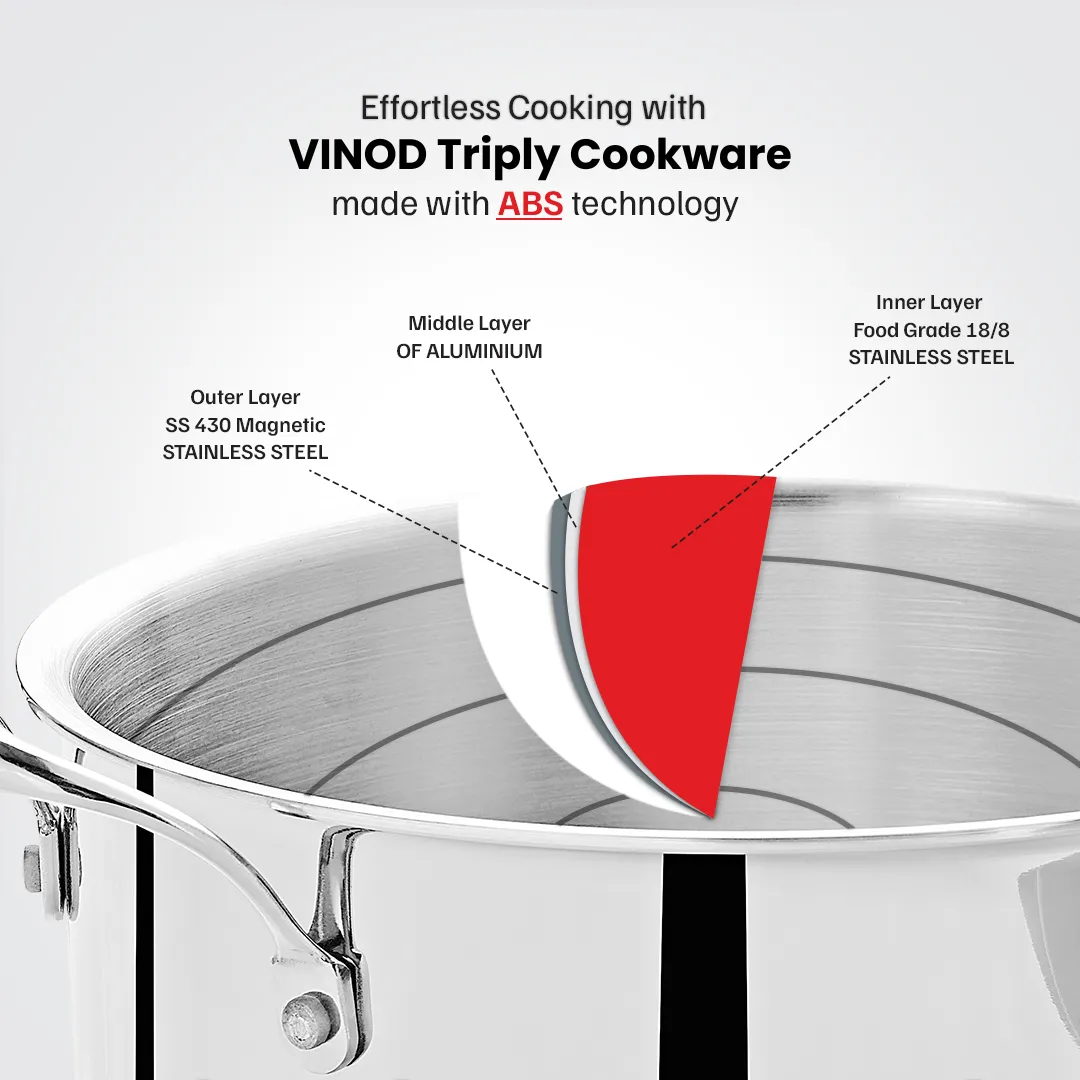 VINOD Doniv Titanium Triply Stainless Steel Sauce Pot with Cover 22 cms, Capacity 4.00 Liter