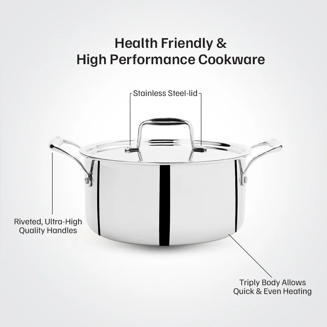 VINOD Doniv Titanium Triply Stainless Steel Sauce Pot with Cover 22 cms, Capacity 4.00 Liter