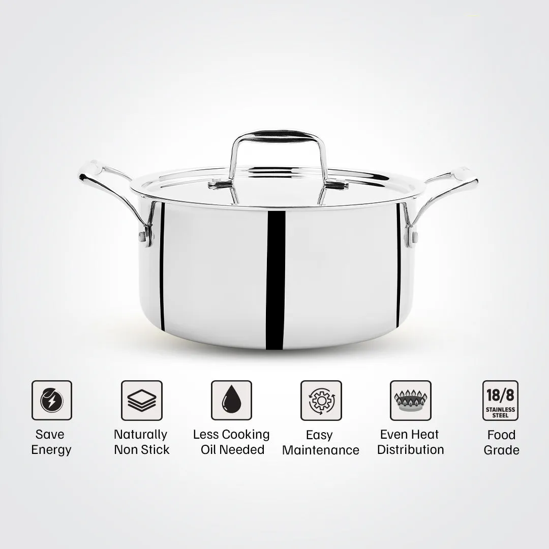 VINOD Doniv Titanium Triply Stainless Steel Sauce Pot with Cover 22 cms, Capacity 4.00 Liter