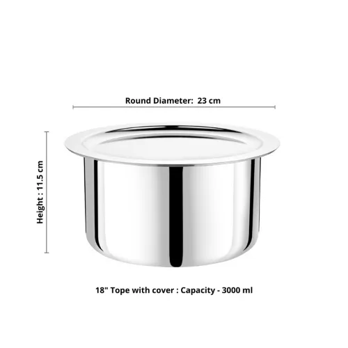 VINOD Doniv Titanium Triply Stainless Steel Tope with Cover 18 cms, 3000 ml Capacity, Induction Friendly