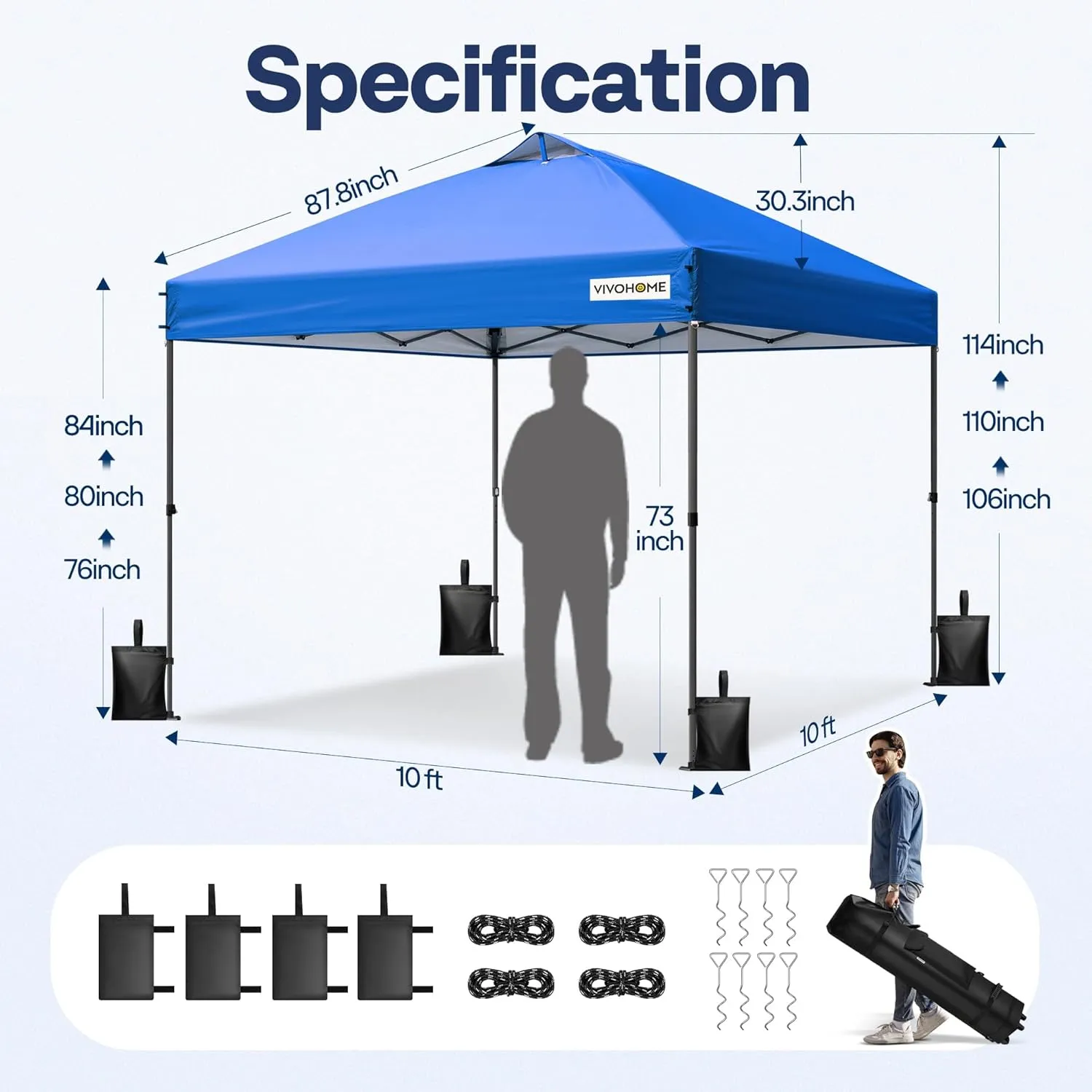 VIVOHOME 10x10ft Pop Up Canopy Tent One Push Setup Outdoor Portable Shelter Tent Heavy Duty with Wheel Carry Bag and 4 Sandbags, Blue